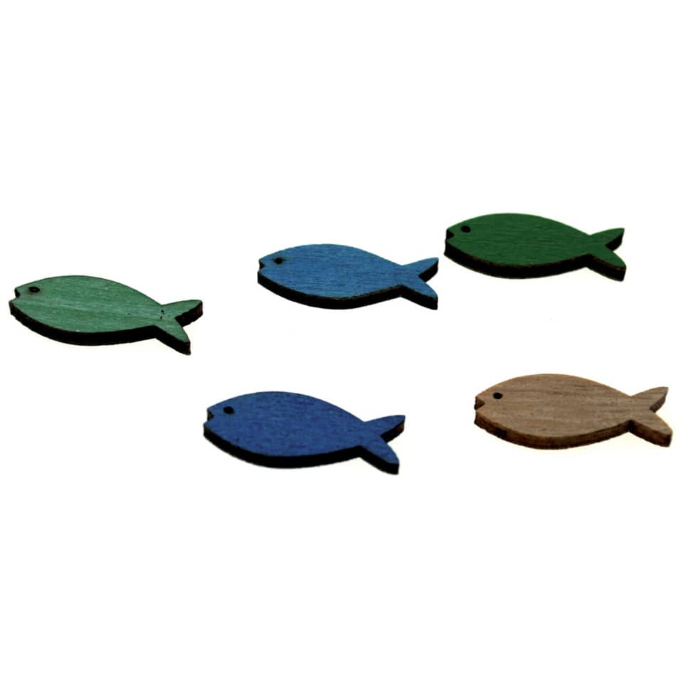 Streufigur Fisch - 25 mm, 12 Stück, Holz, sortiert