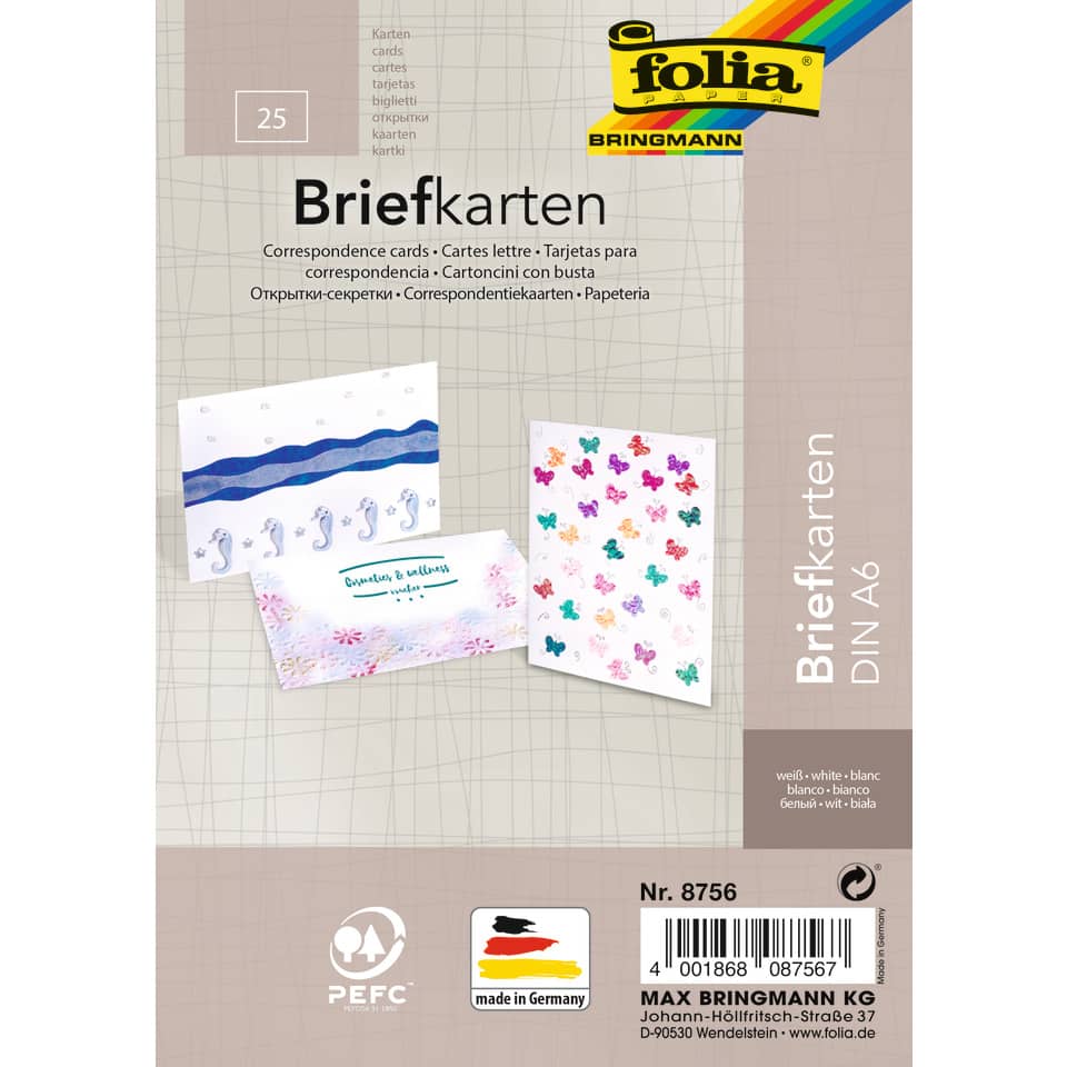 Briefkarte - A6, 190 g/qm, weiß, einfach, 25 Stück