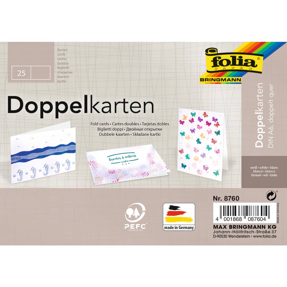 Briefkarte - A6 quer, 190 g/qm, weiß, doppelt, 25 Stück
