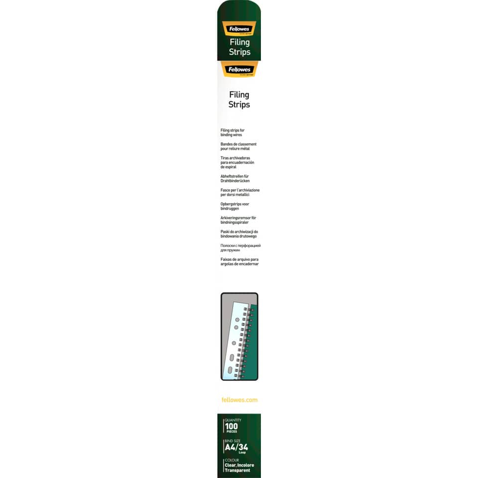 Abheftstreifen für Drahtbindung, 34 Stanzlöcher, transparent, 100 St./Packung