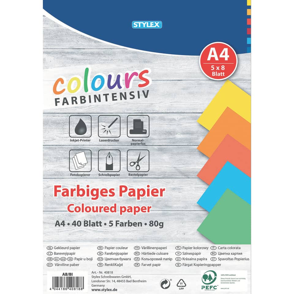 Kopierpapier - A4, 80 g/qm, 40 Blatt, sortiert