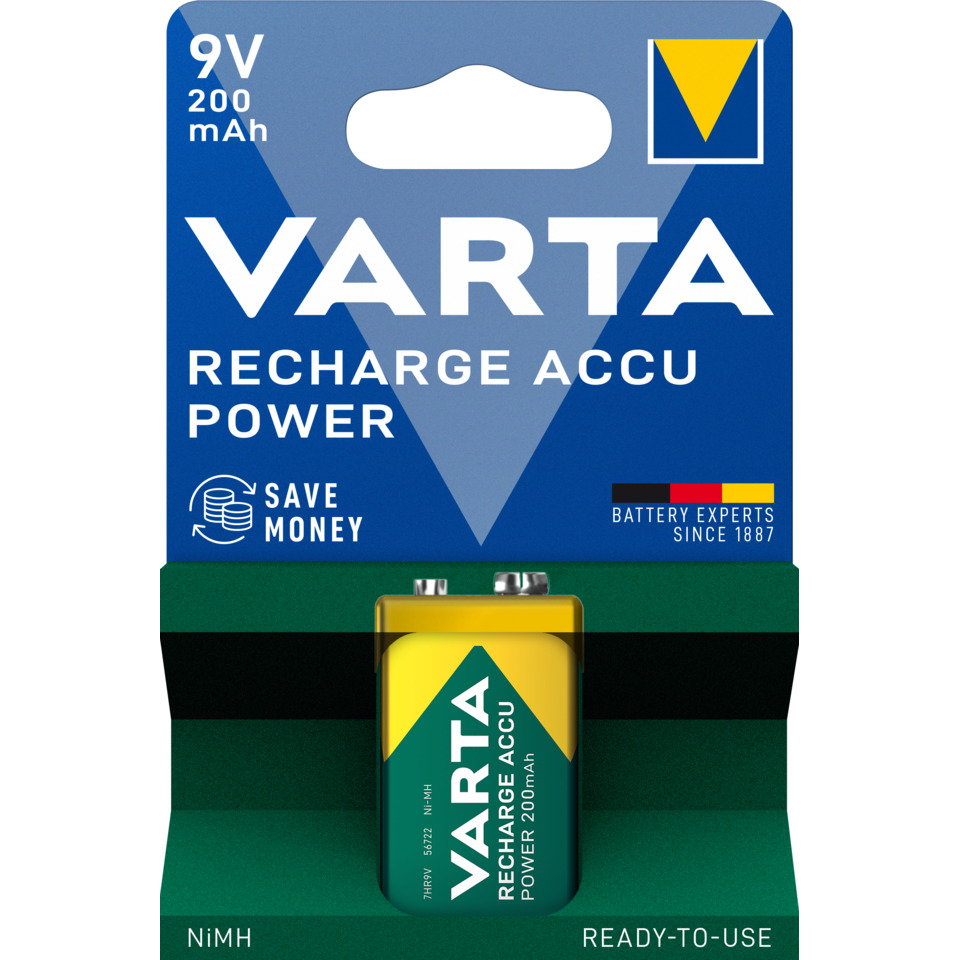 Batterie Akku Power 9V, 6LR61/E-Block, NiMH 200mAh, 1 Stück