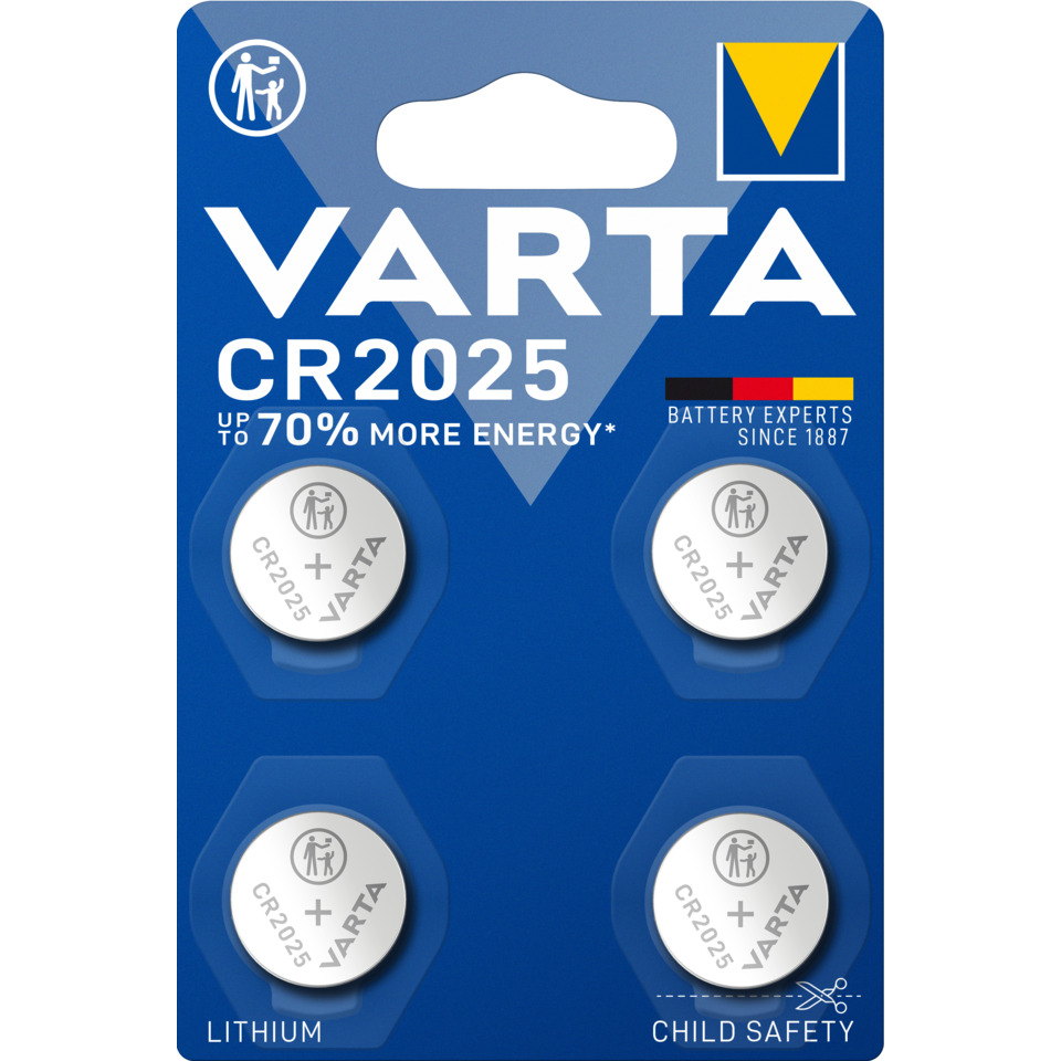 Knopfzellen-Batterie Lithium CR2025, 4 Stück