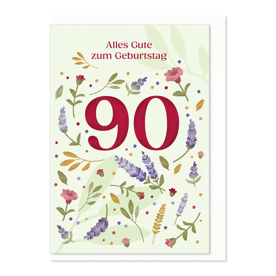Geburtstagskarte Zahl 90 - mit Metalliceffekt, inkl. Umschlag