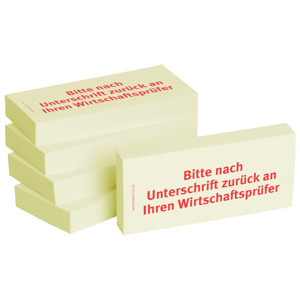 Haftnotizen "Bitte nach Unterschrift zurück an Ihren Wirtschaftsprüfer" - 75 x 35 mm, 5x 100 Blatt