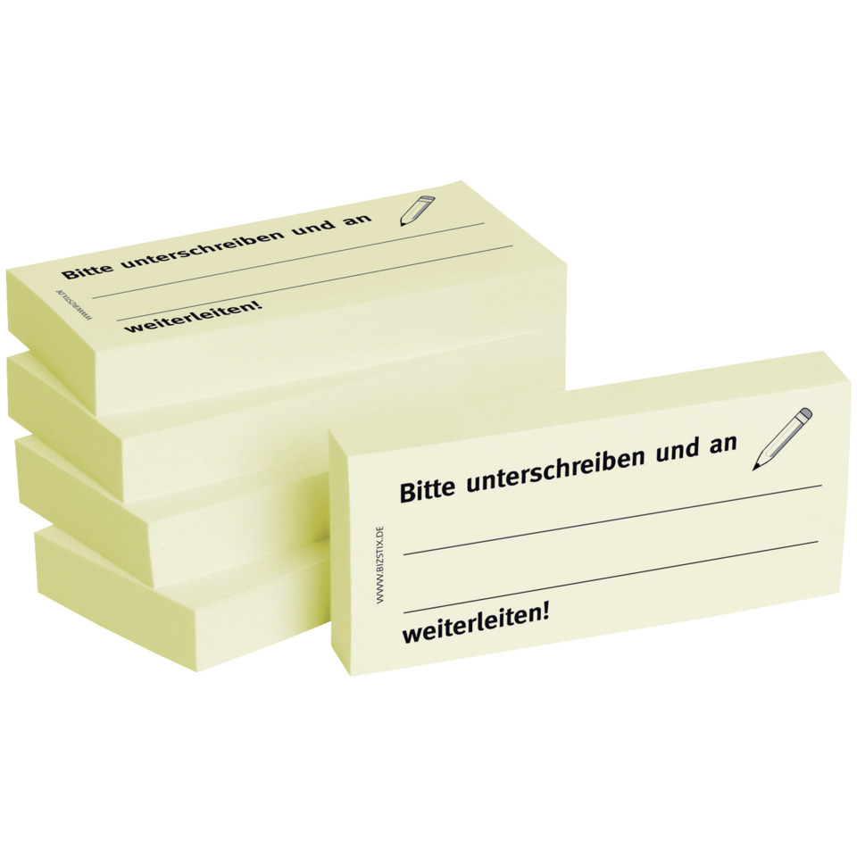 Haftnotizen "Bitte unterschreiben und an, weiterleiten" - 75 x 35 mm, 5x 100 Blatt