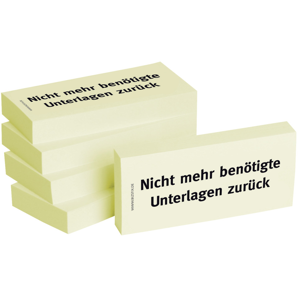 Haftnotizen "Nicht mehr benötigte Unterlagen zurück" - 75 x 35 mm, 5x 100 Blatt