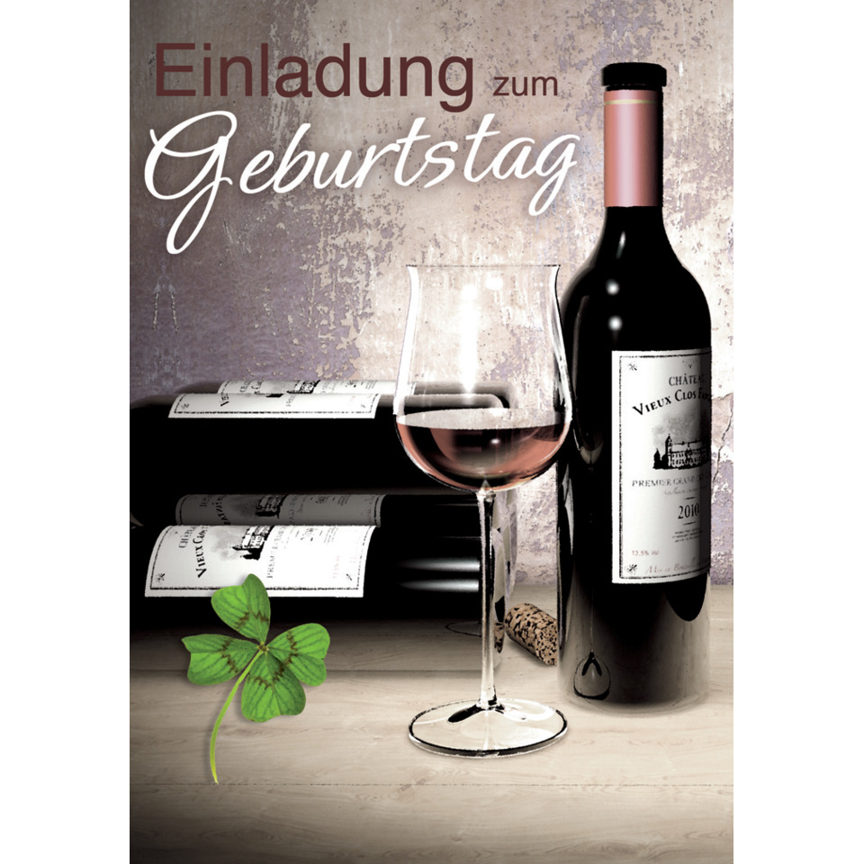 Einladung Geburtstag "Weinflasche" - 5 Stück
