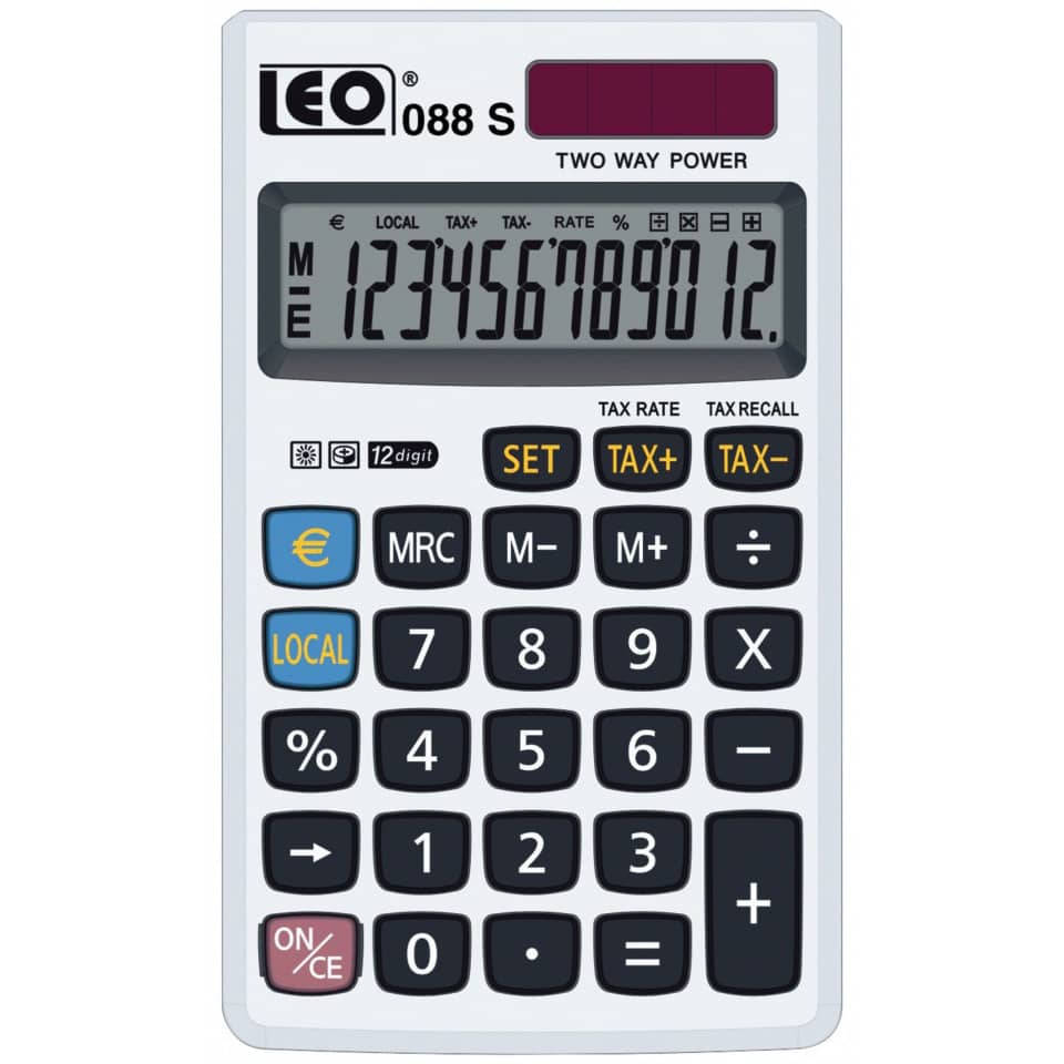Taschenrechner 088S - Solar-/Batteriebetrieb, 12stellig, LC-Display, silber