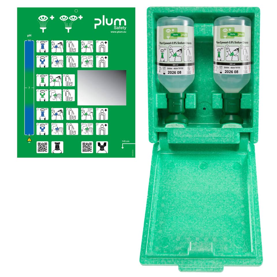 Augenspülstation Plum - 2x 500 ml, inkl. Wandbox