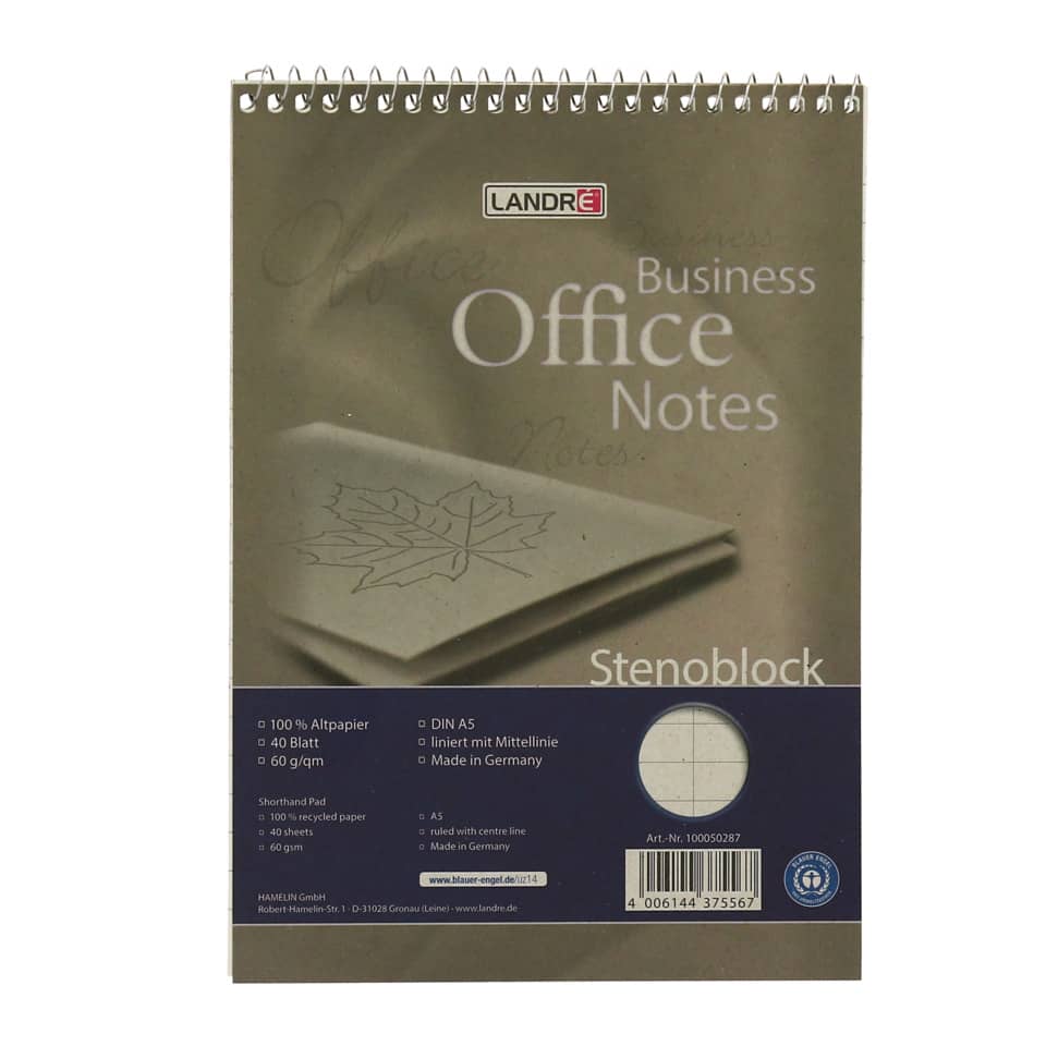 Stenoblock RCP - recycling 60 g/qm, A5, liniert mit roter Mittellinie, 40 Blatt