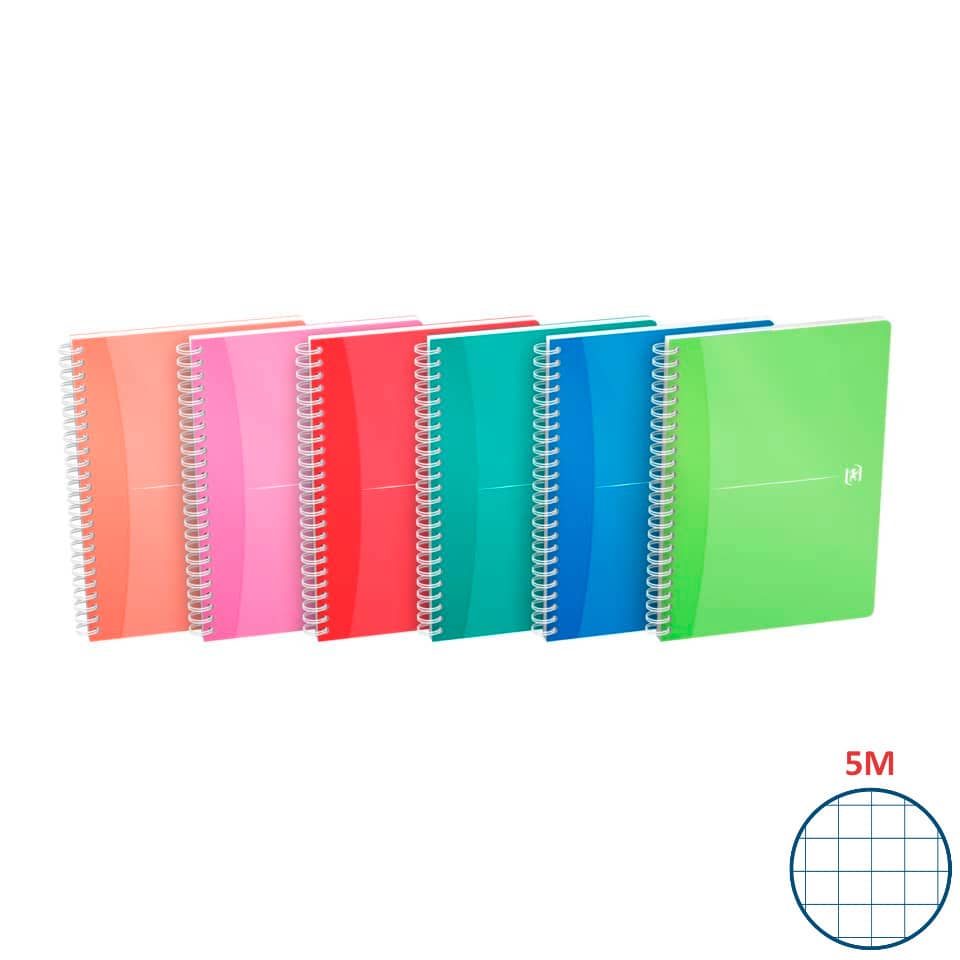Office My Colours - A5, kariert, Kopfleiste / Doppelrand, Spiralbuch, 90 Blatt, sortiert