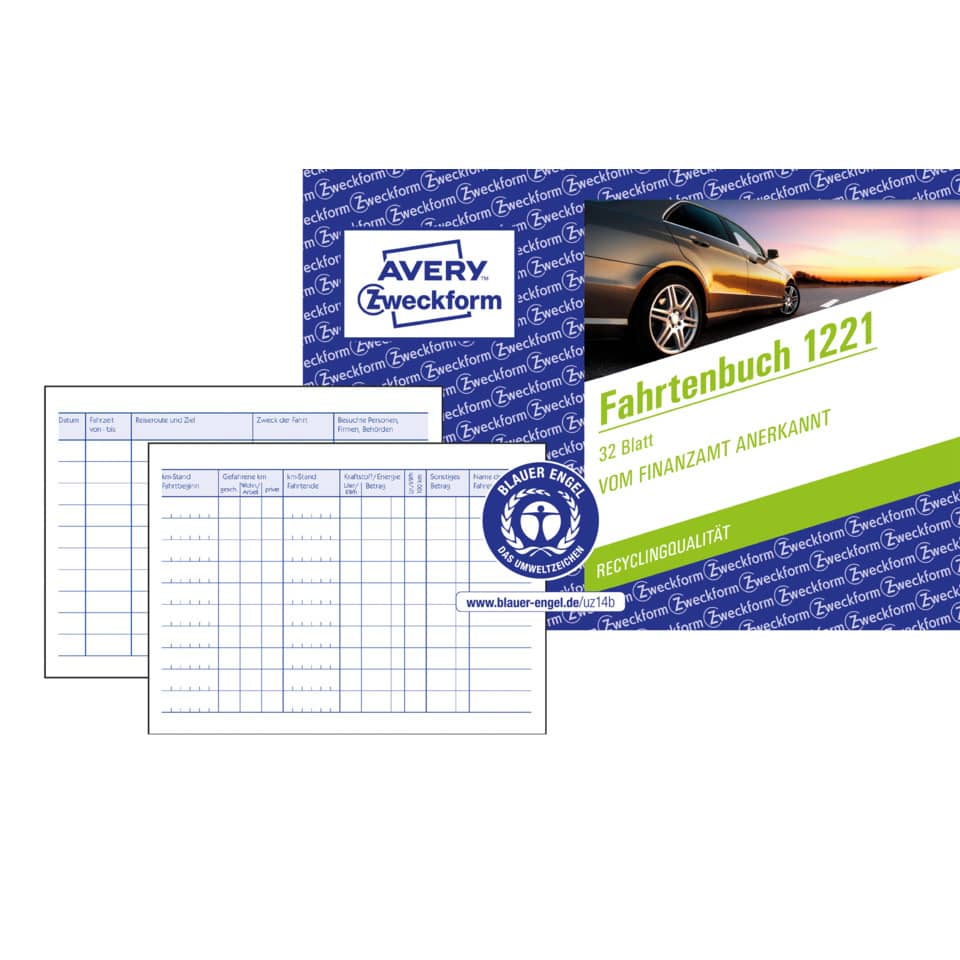 1221 Fahrtenbuch Recycling - A6 quer, für PKW, 64 Seiten für 310 Fahrten