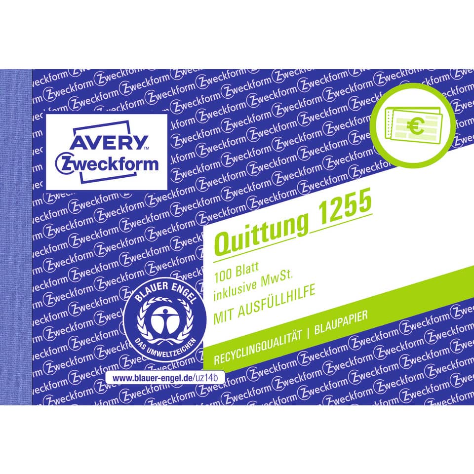 1255 Quittung inkl. MwSt. Recycling - A6 quer, MP, BL, 2x 50 Blatt
