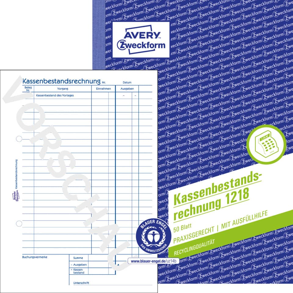 1218 Kassenbestandsrechnung Recycling - A5, MP, BP, 50 Originale