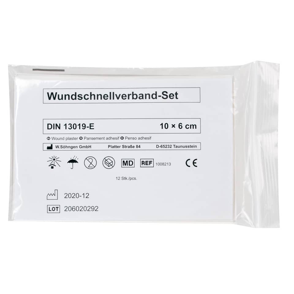 Pflaster-Schnellverband-Set - DIN 13019-E, 10 x 6 cm, 12 Stück