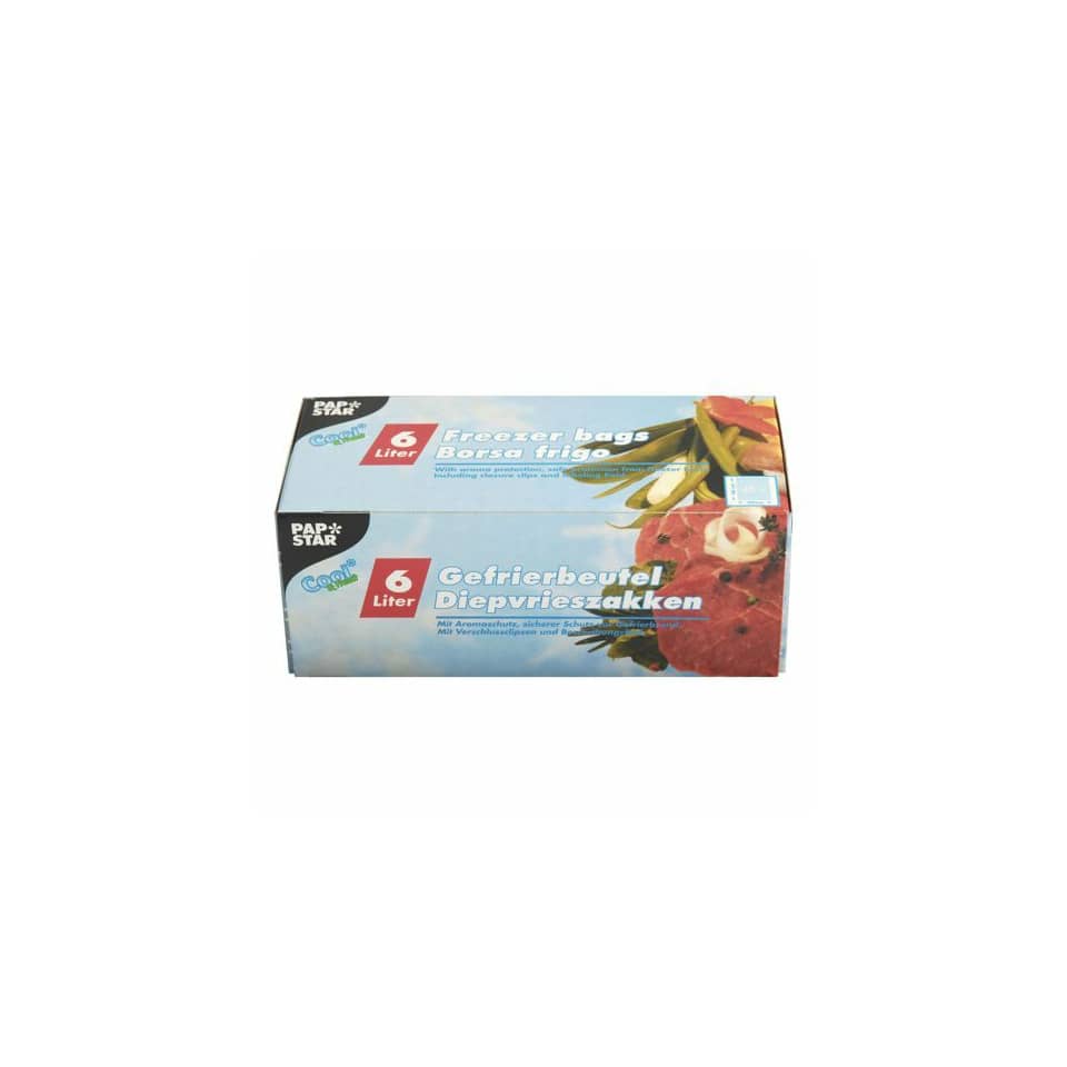 Gefrierbeutel - 6 L, LLDPE-Folie, transparent, 45 Stück, Verschlussclips