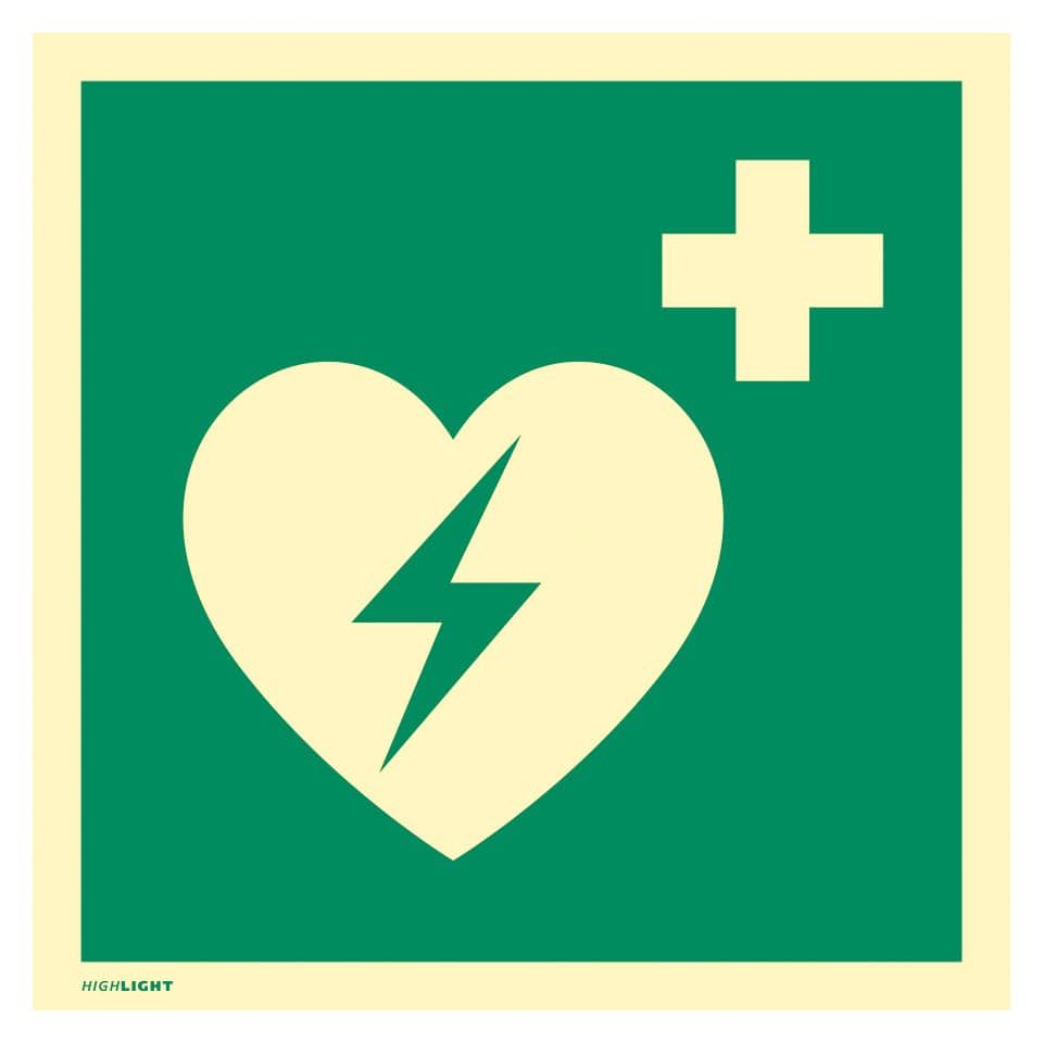 Automatisierter ext. Defibrillator ISO 7010, Kunststoff langnachleuchtend, 20x20 cm