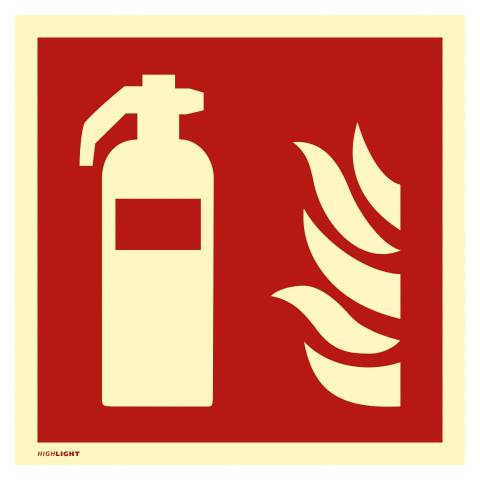 Feuerlöscher ISO 7010, Kunststoff langnachleuchtend, 20x20 cm