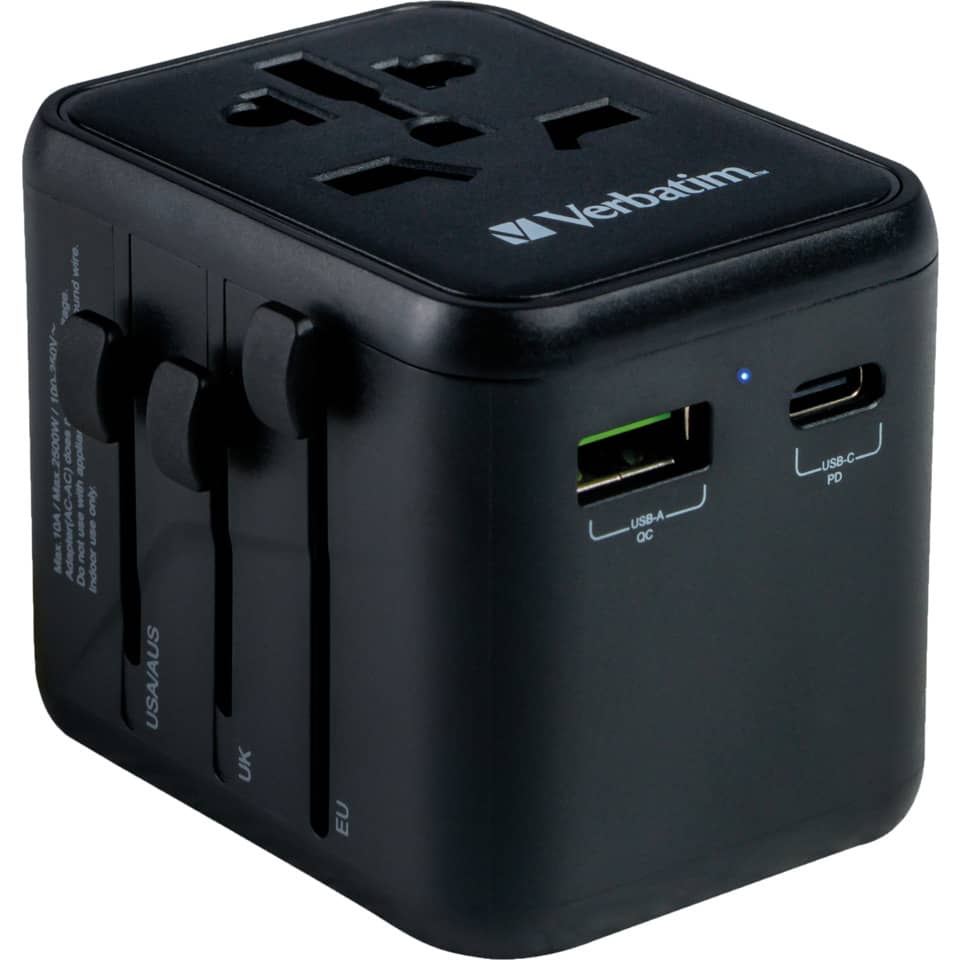 Ladeadapter Universal Travel - UTA-02, Anschlüsse für USB Typ-A/C & Stromstecker, schwarz