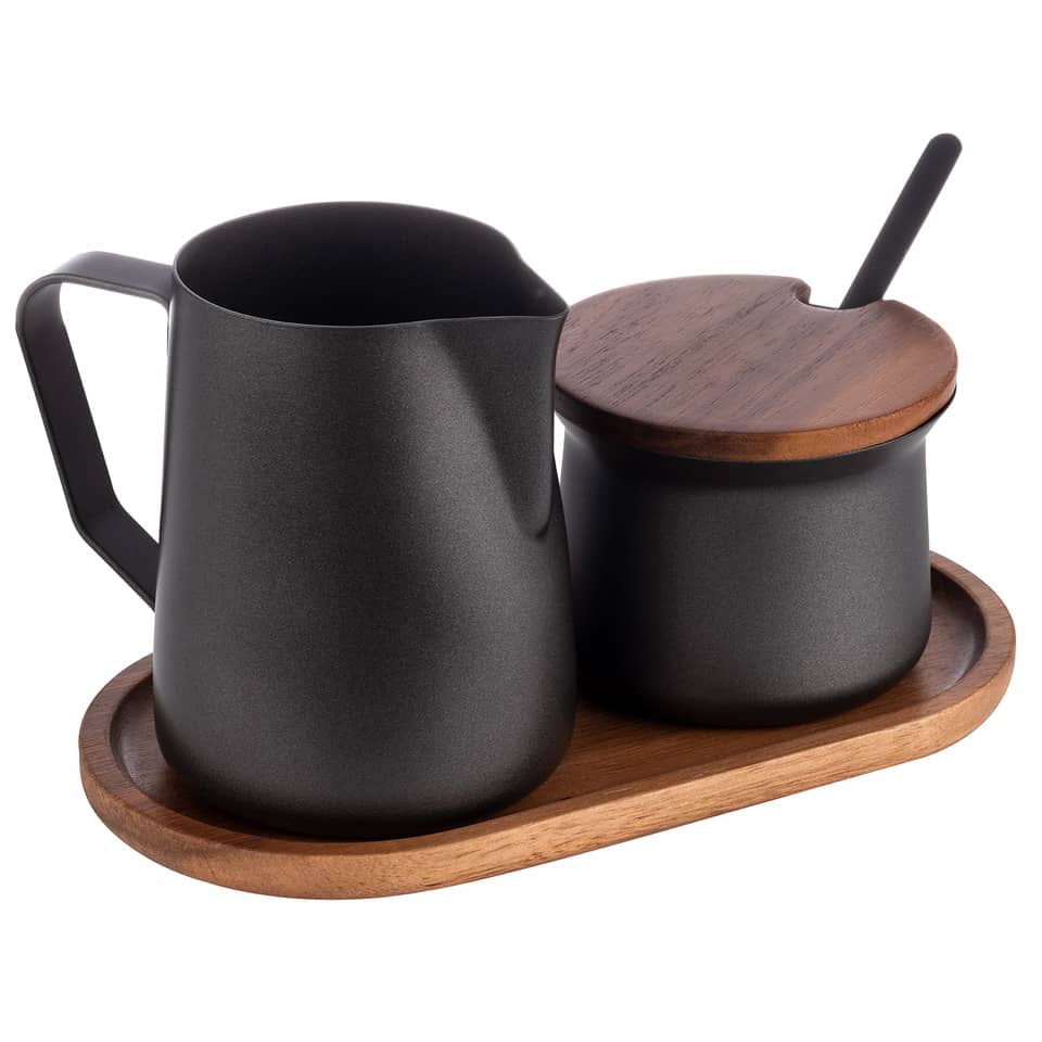 Milch- und Zucker-Set Akazie - 5-tlg., schwarz