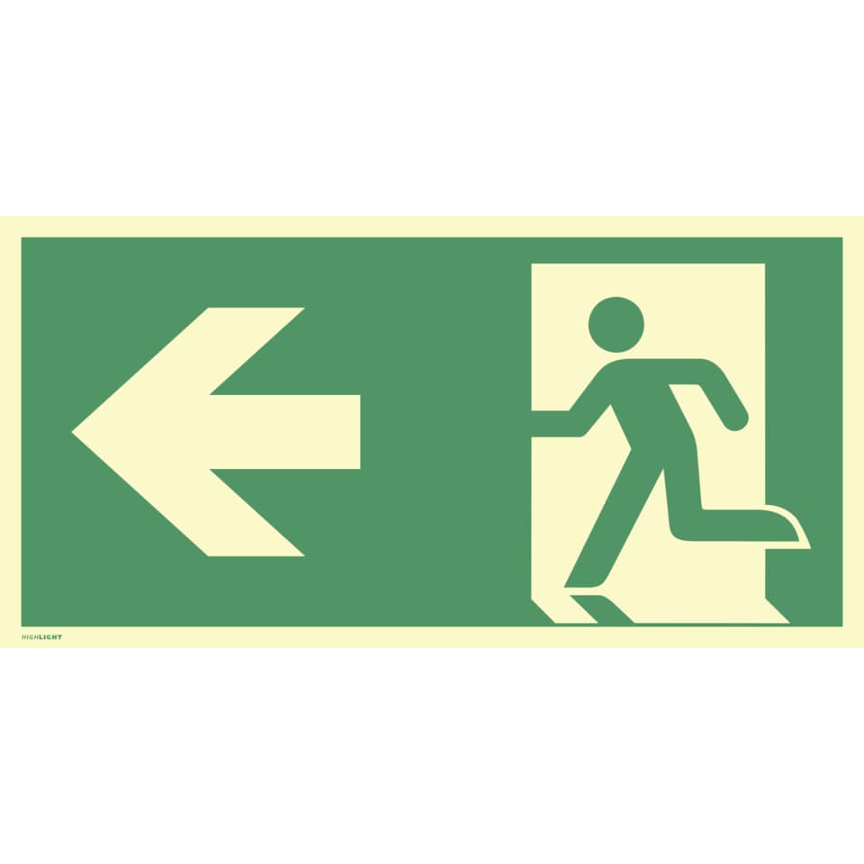 Rettungsweg links nach ISO 7010 Folie selbstklebend, langnachleuchtend 160 mcd/m²
