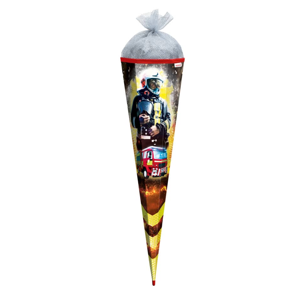 Schultüte Feuerwehrmann - eckig, 85 cm, Folieneffekt
