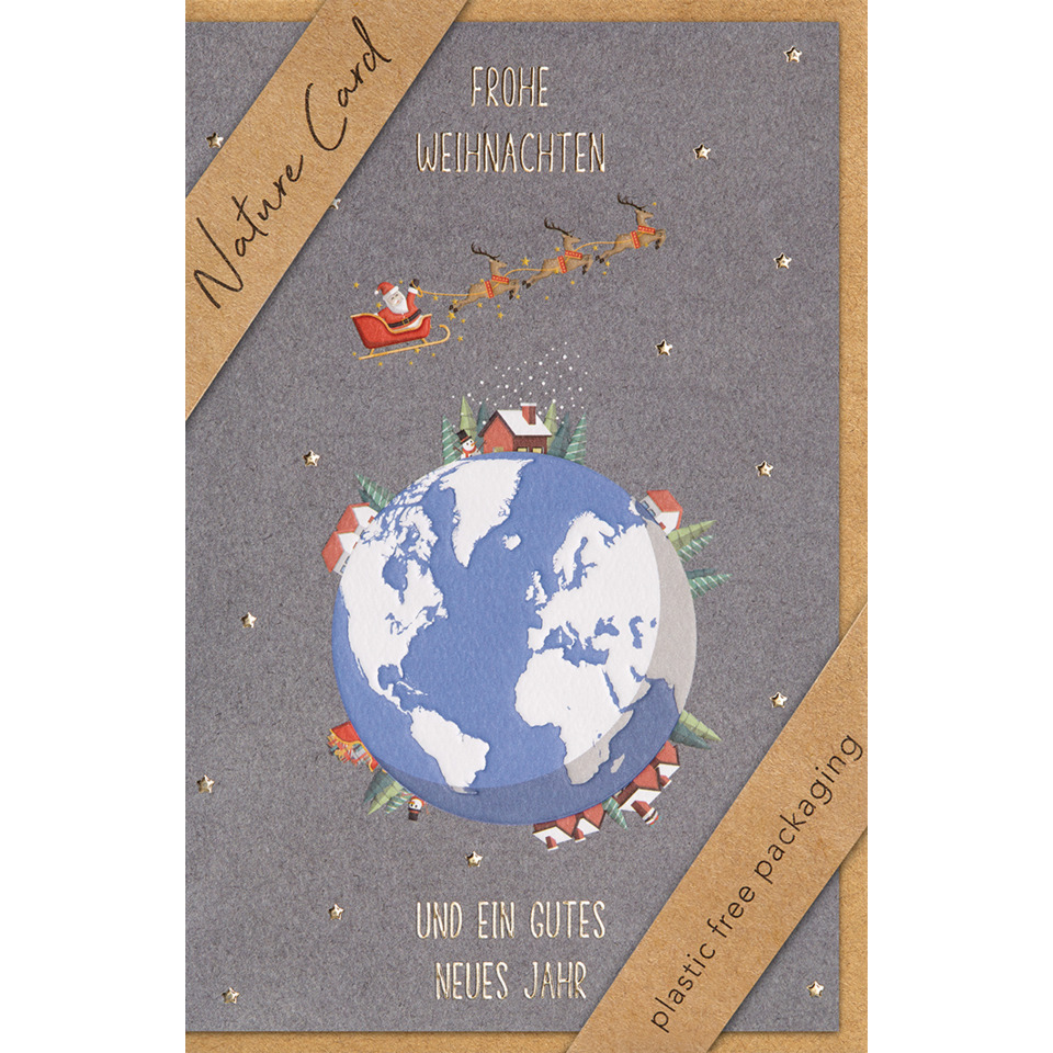 Doppeltext-Weihnachtskarte Nature Cards Handmade Glückwunschkarte 11,5 x 17 cm mit Umschlag Erdkugel