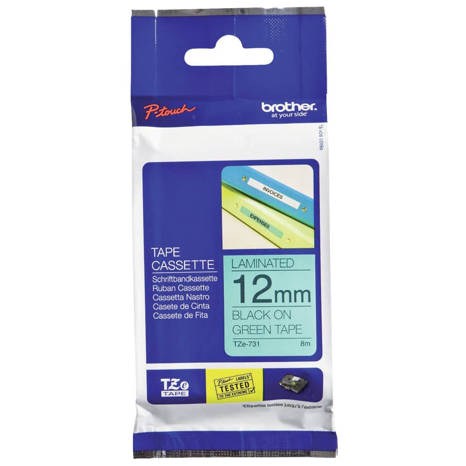 TZe-731 Schriftbandkassette - laminiert, 12 mm x 8 m, schwarz auf grün