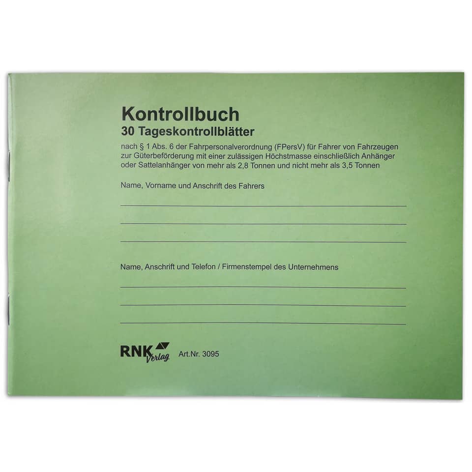 Kontrollbuch mit 30 Tageskontrollblättern, 32 Blatt, DIN A5 quer, Nummerierung