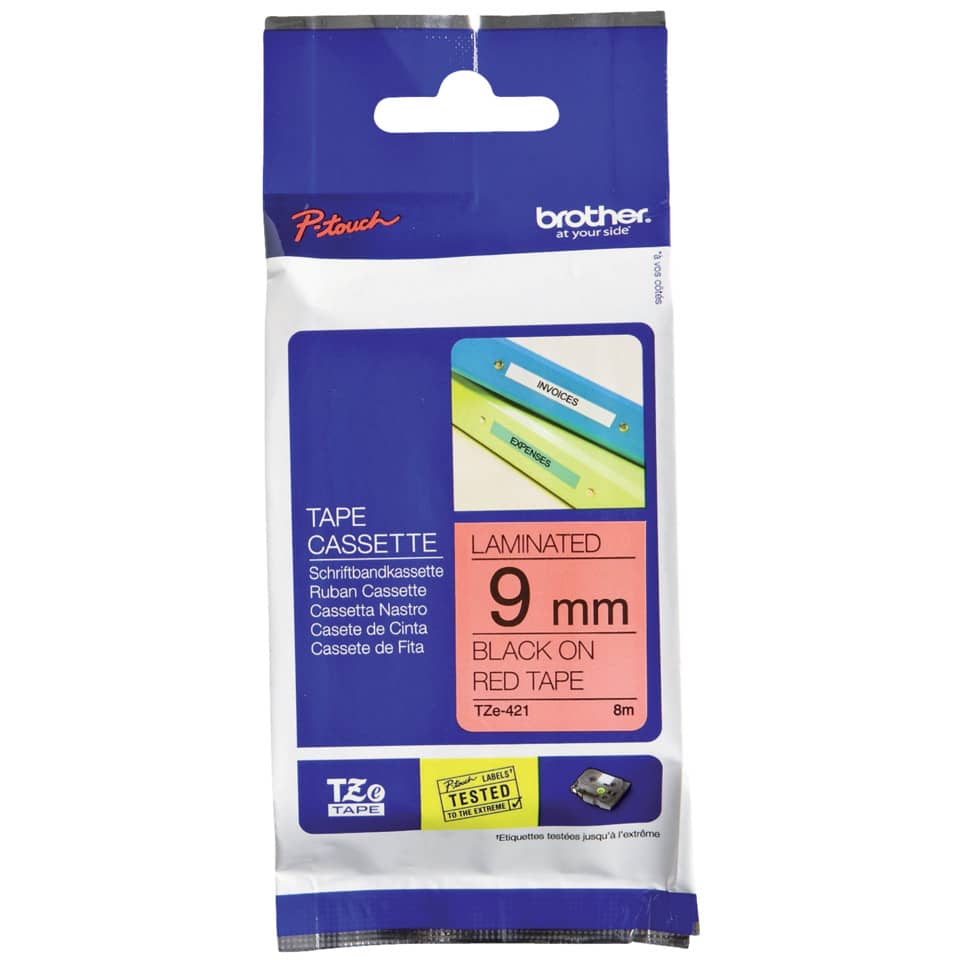 TZe-421 Schriftbandkassette - laminiert, 9 mm x 8 m, schwarz auf rot