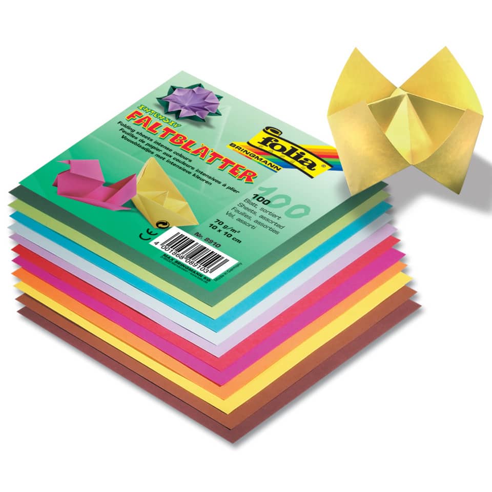Faltblätter 10 x 10 cm - 10 Farben sortiert, 100 Blatt, 70g/qm