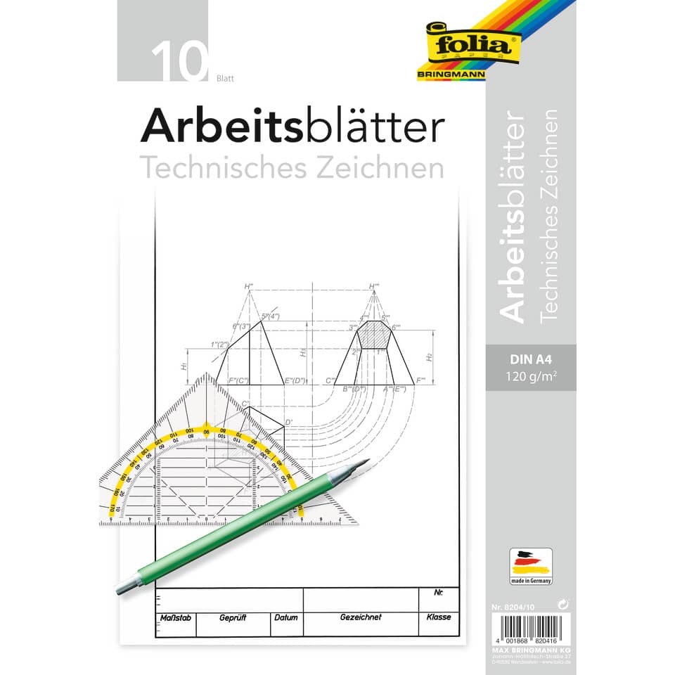Arbeitsblätter für technisches Zeichnen 120g/qm, weiß, DIN A4, 10 Blatt