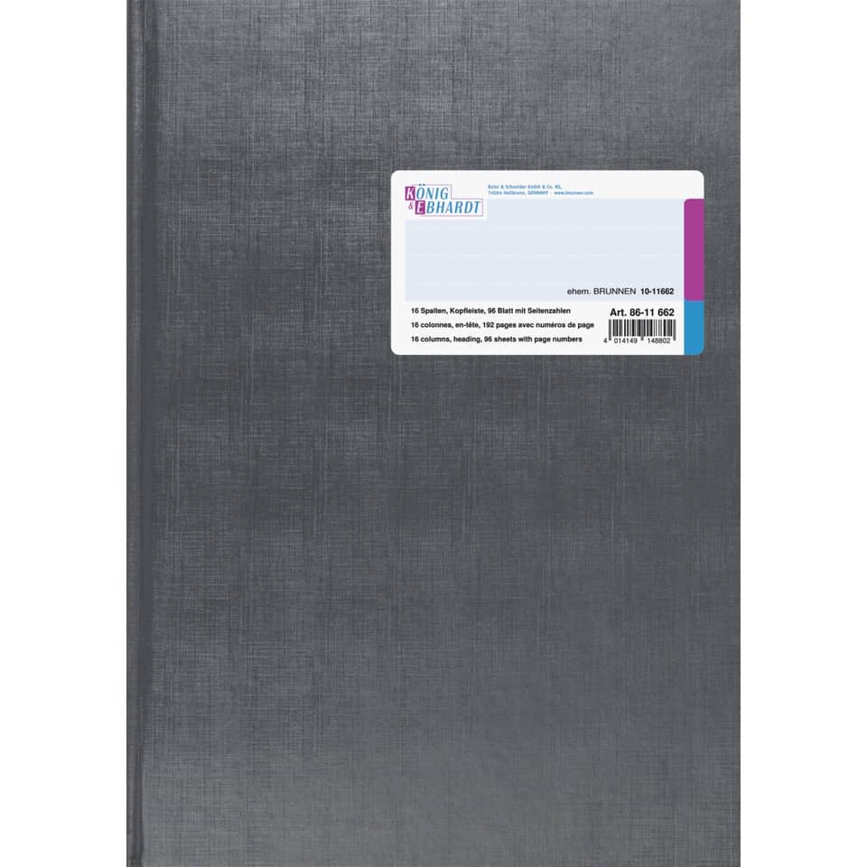 Spaltenbuch Kopfleisten-Ausführung - A4, 16 Spalten, 96 Blatt, Schema über 2 Seite, mit Seitenzahlen