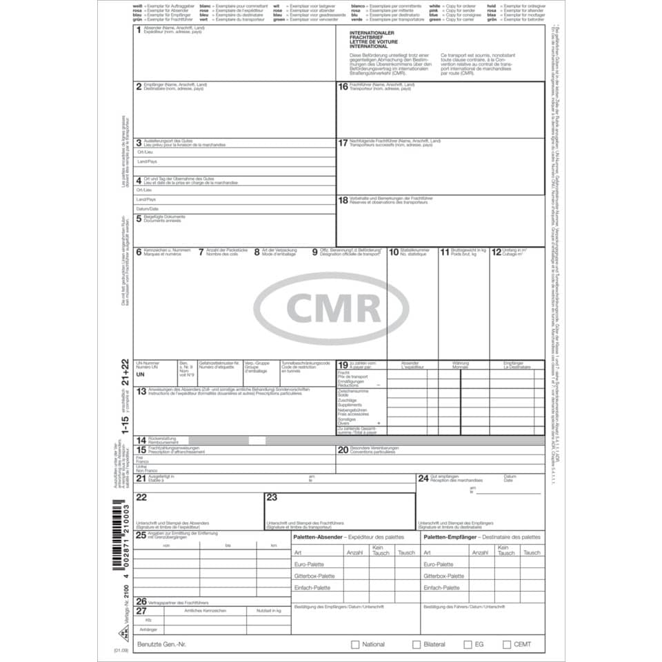 Internationaler Frachtbrief (CMR) - SD, 1 x 4 Blatt, DIN A4