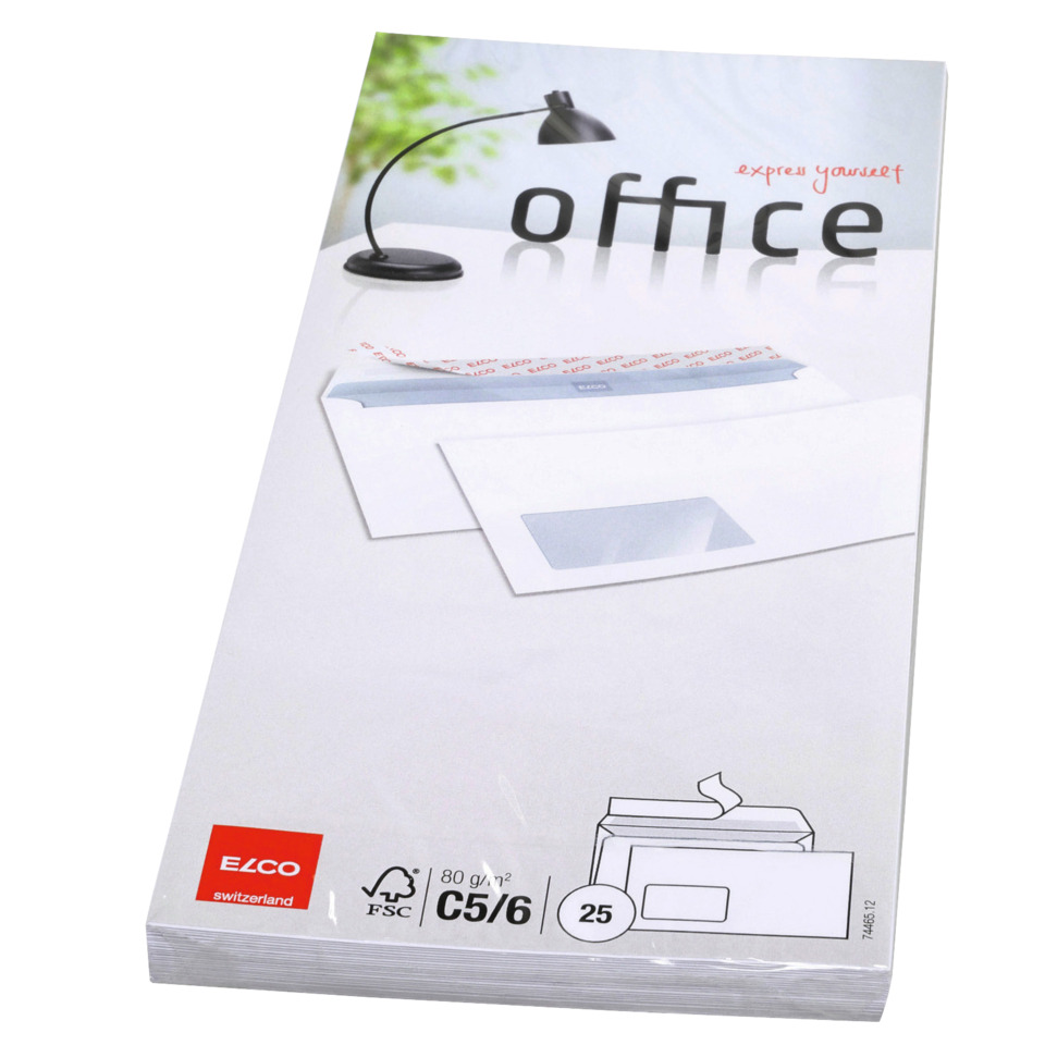 Briefumschlag Office - C5/6, hochweiß, haftklebend, mit Fenster, 80 g/qm, 25 Stück