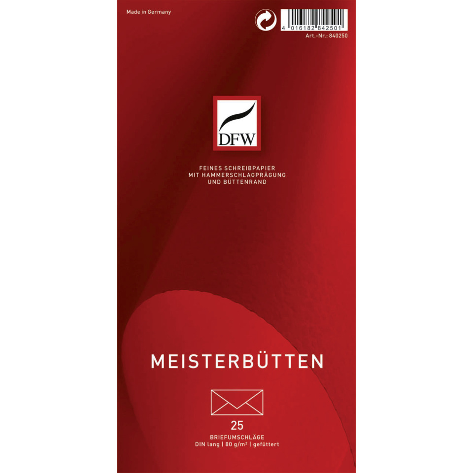 Briefumschlag Meisterbütten - DIN lang, gefüttert, 80 g/qm, 25 Stück
