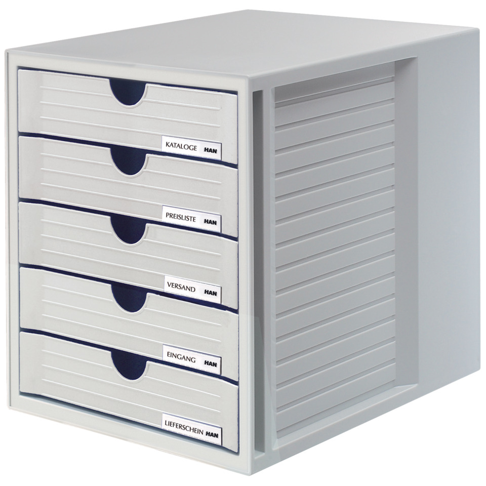 Schubladenbox SYSTEMBOX - A4/C4, 5 geschlossene Schubladen, lichtgrau