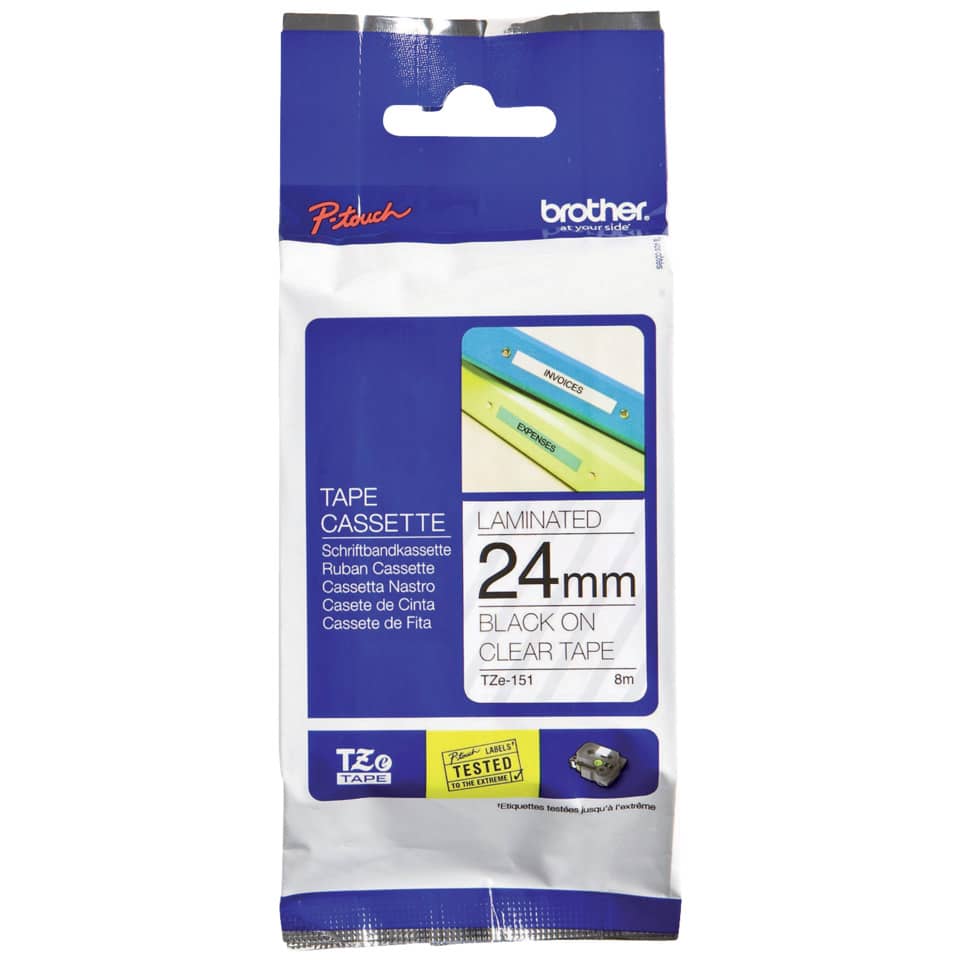 TZe-151 Schriftbandkassette - laminiert, 24 mm x 8 m, schwarz auf farblos