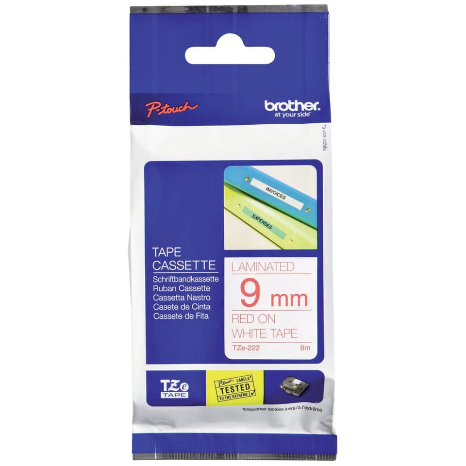 TZe-222 Schriftbandkassette - laminiert, 9 mm x 8 m, rot auf weiß