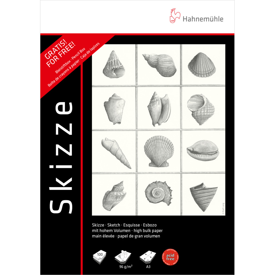 Skizzenblock + Bleistiftblock, A3, 100 Blatt, kopfgeleimt, weiß