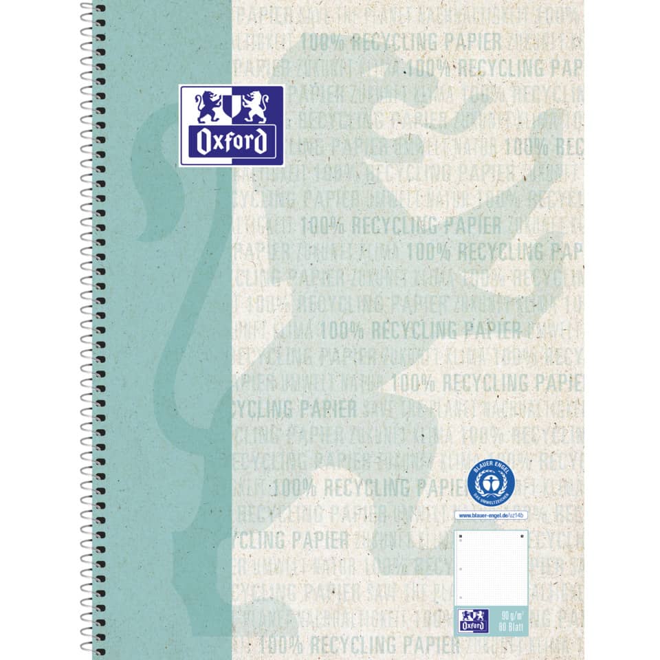 Collegeblock Recycling - A4+, 80 Blatt, punktkariert, aqua