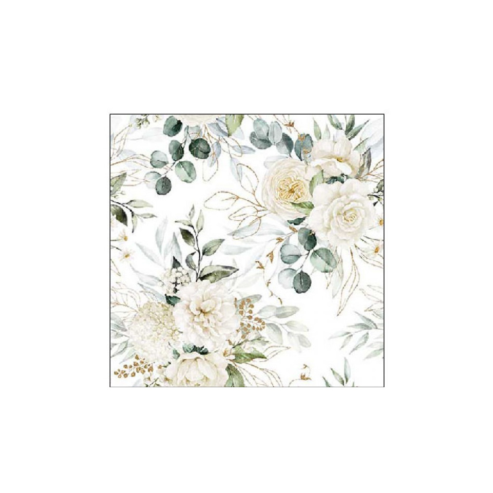 Motivserviette Eukalyptus+Rosen, 25 x 25 cm, 3-lagig, 20 Stück