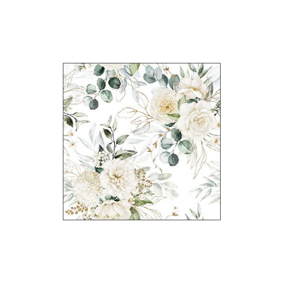 Motivserviette Eukalyptus+Rosen, 33 x 33 cm, 3-lagig, 20 Stück