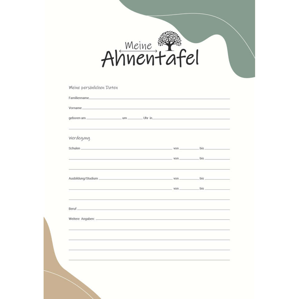 Ahnentafel "Meine Ahnentafel" für 7 Generationen, DIN A2 gefalzt auf DIN A4