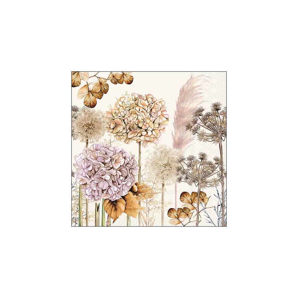 Motivserviette getrocknete Blumen, 33 x 33 cm, 3-lagig, 20 Stück
