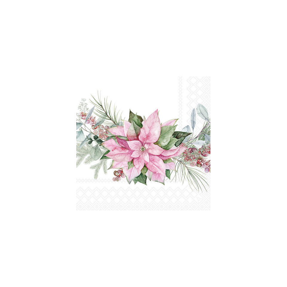 Weihnachts-Motivserviette Rosa Weihnachtsstern, 25 x 25 cm, 3-lagig