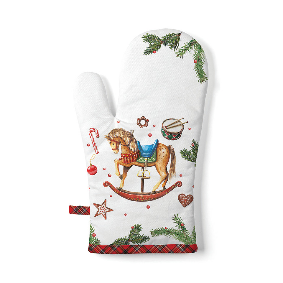 Weihnachts-Ofenhandschuh klassisches Schaukelpferd, 18 x 30 cm