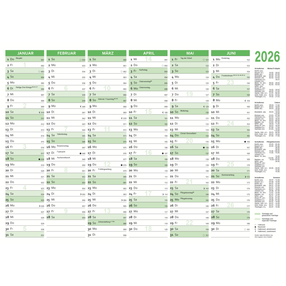 Tafelkalender 2026 - A4 quer, 2x 6 Monate, 297 x 210 mm