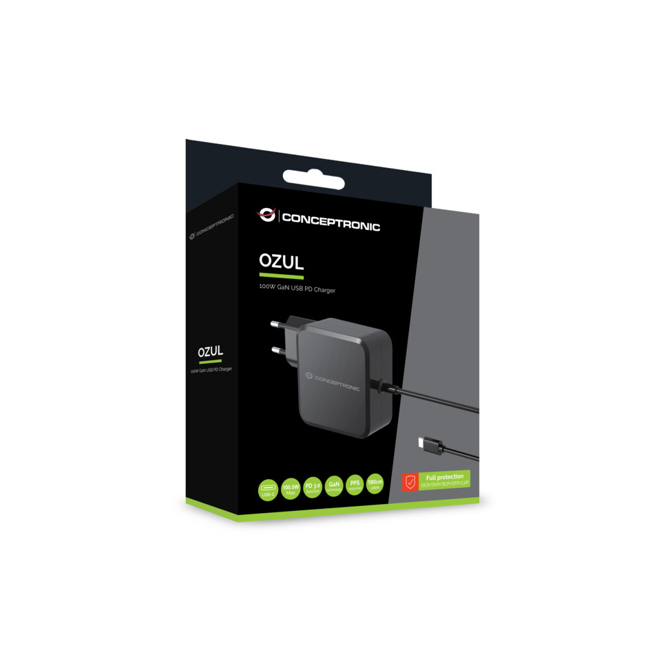 Ladegerät USB-PD, 100W GaN, Eingebautes USB-C-Kabel
